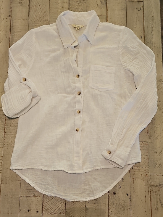 Sim & Sam Tops - Sim & Sam White Gauzy Button-Down High-Lo Shirt